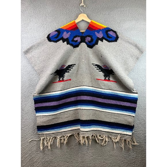 unknown Other - Vintage Native American Chimayo Wool Shawl Poncho Southwestern Thunderbird